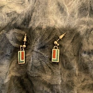 2 FOR $12      Earrings-stud silver tone with rectangle dangle